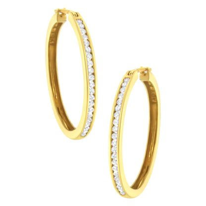 10K Yellow Gold 1/2 cttw Channel Set Diamond Hoop Earrings (I-J Clarity, I1-I2 Color)