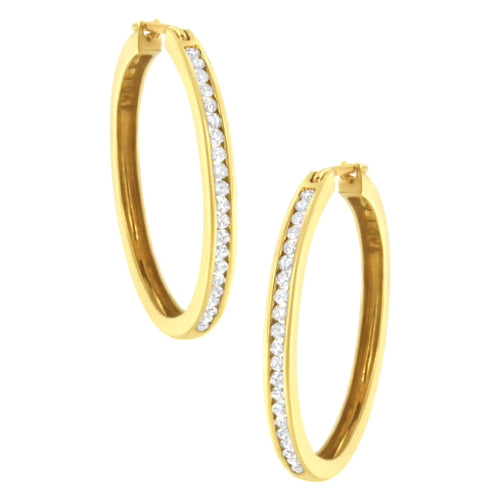 Aros de oro amarillo de 10 quilates con diamantes engastados en canal de 1/2 ct (claridad IJ, color I1-I2)