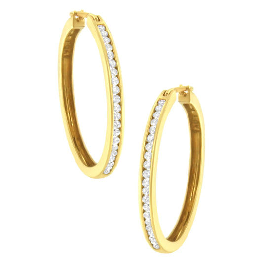 10K Yellow Gold 1/2 cttw Channel Set Diamond Hoop Earrings (I-J Clarity, I1-I2 Color)