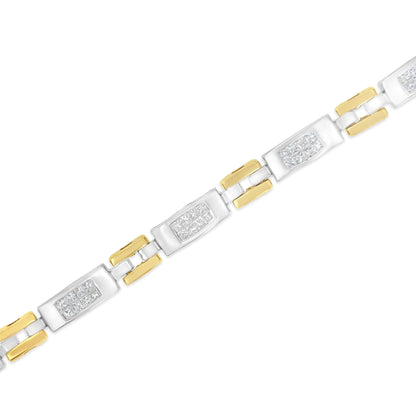 10K Two-Tone Gold Princess Cut Diamond Geo Link Bracelet (1.00 cttw, H-I Color, SI1-SI2 Clarity)