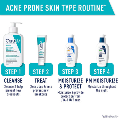 CeraVe Acne Control Cleanser, 2 % salisylsyre aknebehandling formulert med niacinamid + ceramider + oljeabsorberende leire, skånsom akne ansiktsvask hjelper til med å fjerne og forhindre akne, parfymefri, 16 unse 16 Fl Oz (pakke med 1)