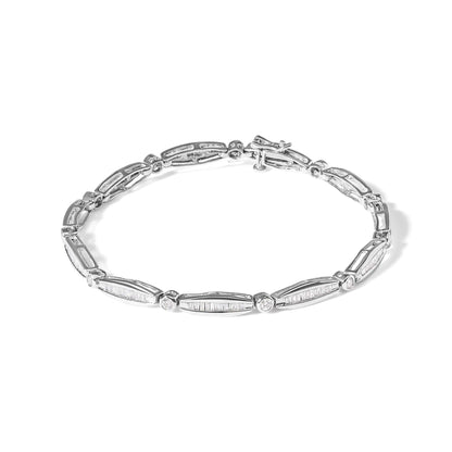 14K White Gold 1-1/2 Cttw Round Brilliant-Cut & Baguette Cut Diamond Bezel and Tapered Link 7" Tennis Bracelet (H-I Color, I1-I2 Clarity)