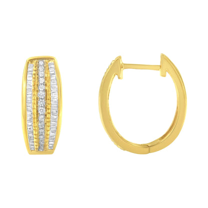 Aros modernos de oro amarillo de 10 quilates con diamantes engastados en pavé y canal de 3/4 quilates (color IJ, claridad I2-I3)