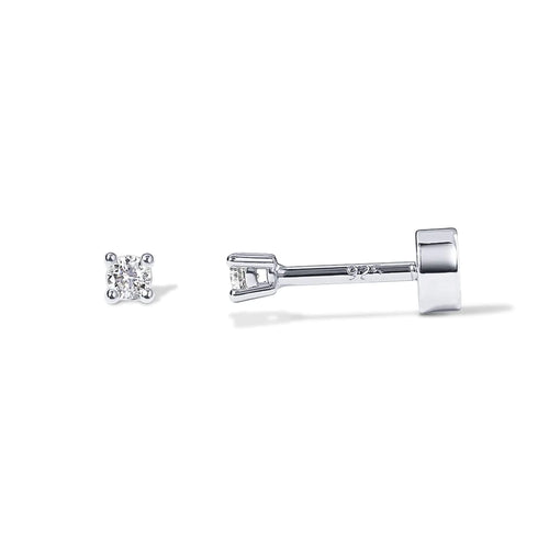 PAVOI 14K gullbelagt solid 925 Sterling Sølv Post Cubic Zirconia Stud Flat Back øredobber for kvinner | Brusk øredobber | Helix Piercing smykker | Små øredobber for kvinner 2 millimeter hvitt gull