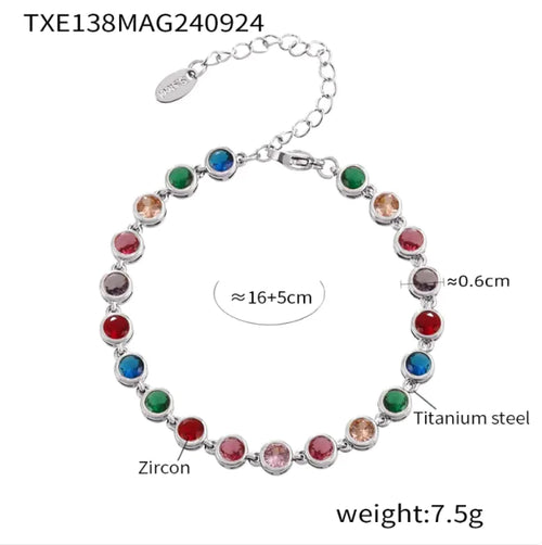 Titanium Steel Zircon Color Mix Bracelet & Necklace Set