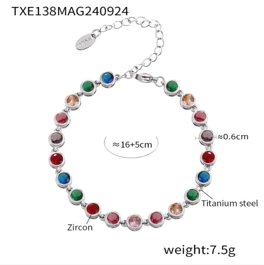 Titanium Steel Zircon Color Mix Bracelet & Necklace Set