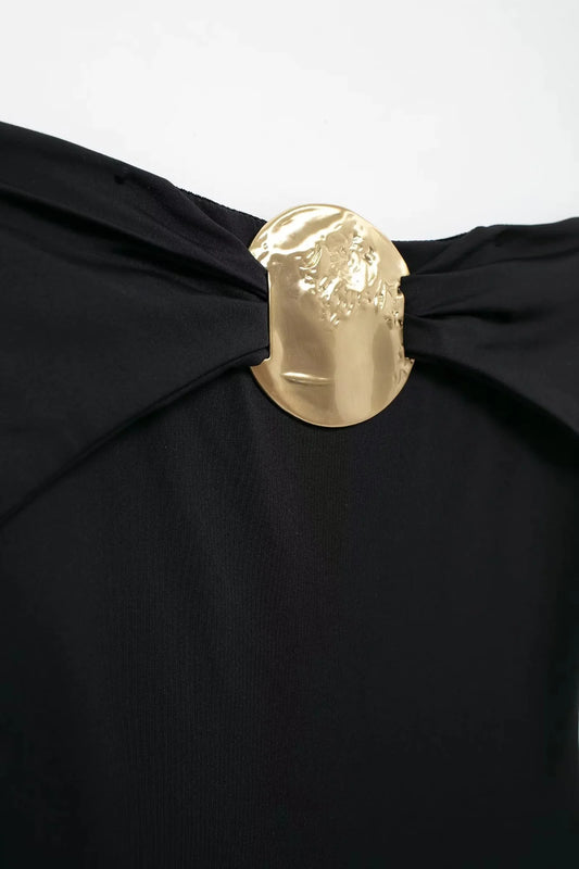 Swimsuit with Gold Metal Accent