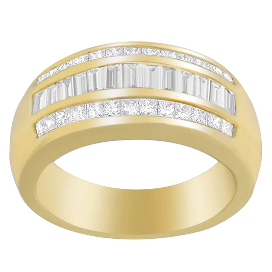 Anillo de oro amarillo de 14 quilates con diamantes de talla princesa y baguette de 1 ct (HI, SI1-SI2)