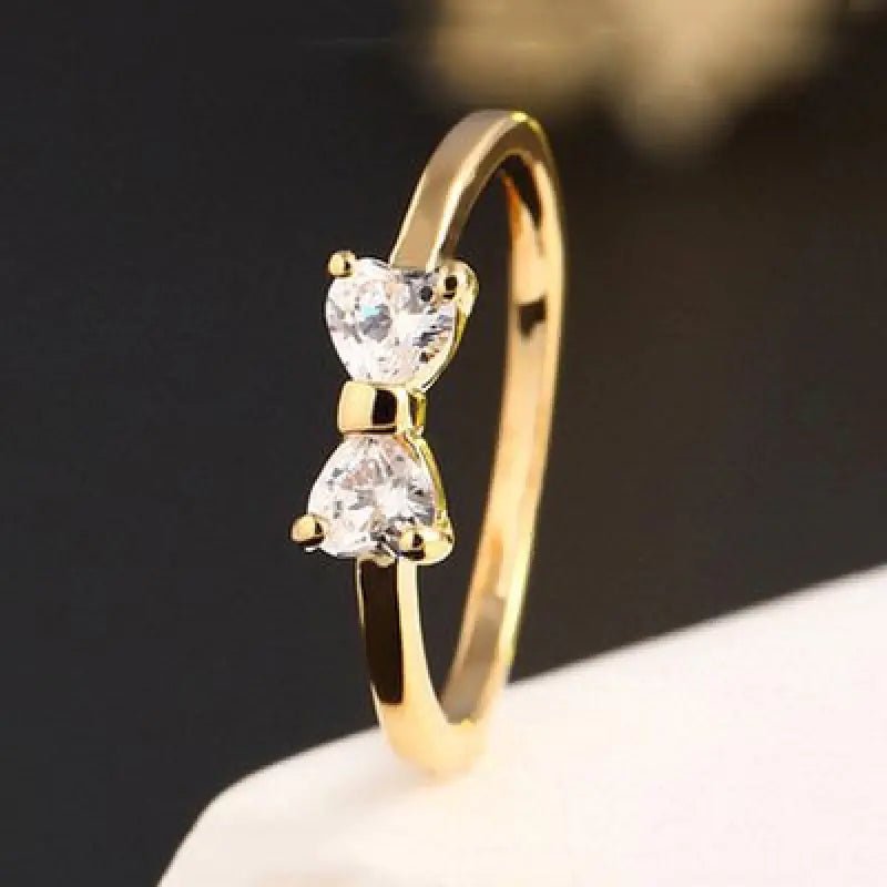 Heart - Shaped Zircon Bow Gold Ring - Catch Cards