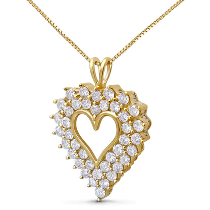 14K gult gullbelagt .925 sterlingsølv 4.0 Cttw Diamond Shadow Frame Heart 18" anhengskjede (JK Color, I1-I2 Clarity)