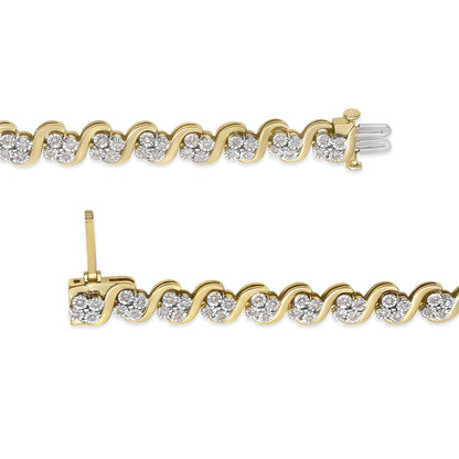 10K Yellow Gold Plated .925 Sterling Silver 1.0 Cttw Diamond "S" Link 7.25" Bracelet (J-K Color, I1-I2 Clarity)