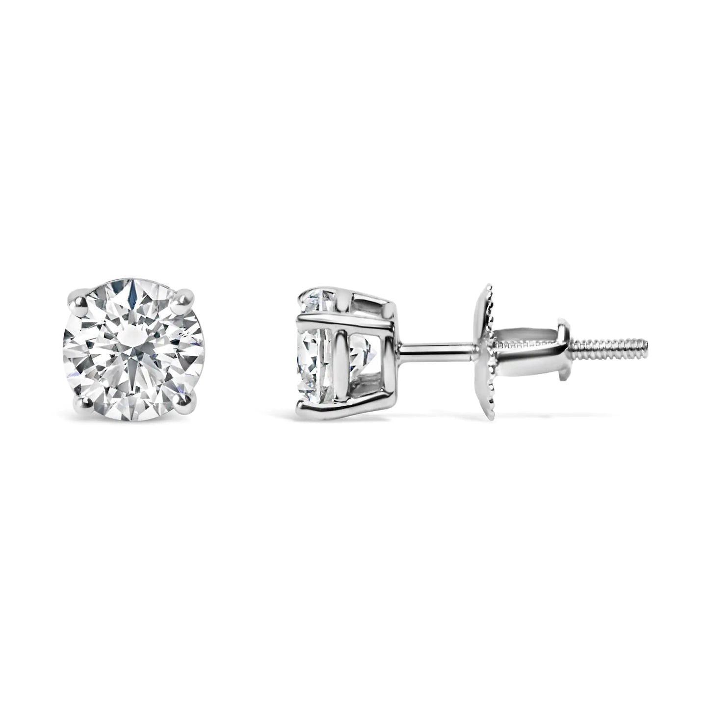 14K Gold 1.0 Carat Round Brilliant Cut Lab Grown White Diamond 4-Prong Classic Solitaire Stud Earrings