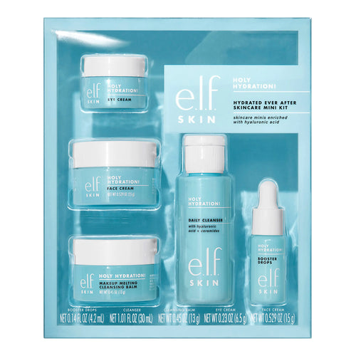 elf SKIN Hydrated Ever After 护肤迷你套装，洁面乳、卸妆液、保湿霜和眼霜，为肌肤补水，适合飞机上使用的尺寸