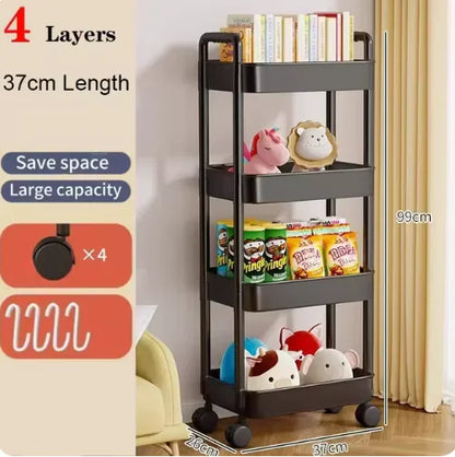 Multi-Layer Rolling Storage Cart This versatile cart features multiple layers of spacious shelves, allowing you to store a variety of items such as kitchen supplies, office supplies, beauty products, and more. rolling storage cart shelves