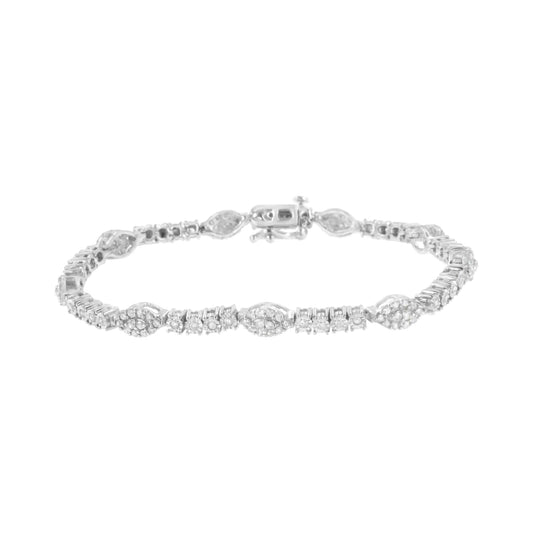 Pulsera de tenis de plata de ley 925 con halo de diamantes marquesa y eslabones lineales de 1 1/2 ct (color IJ, claridad I2-I3) - 7-1/4"