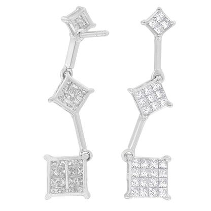 Pendientes de oro blanco de 14 quilates con diamantes de talla princesa de 1 ct (GH, VS1-VS2)