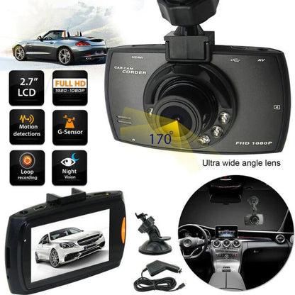 Cámara de salpicadero para coche DVR Full HD 1080P de 2,7'' con cámara frontal y trasera, visión nocturna, sensor G