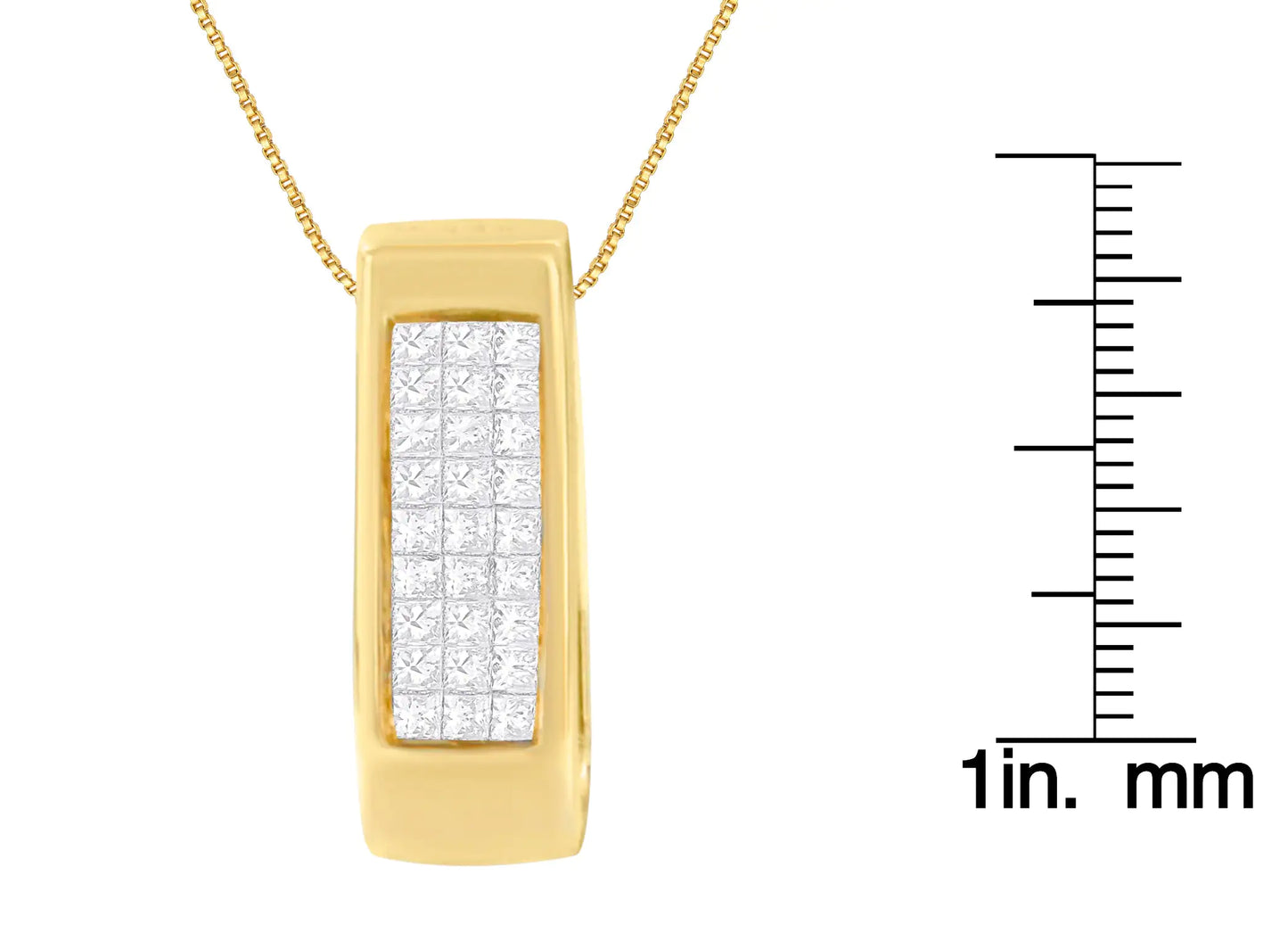 14K Yellow Gold Princess Cut Diamond Bar Halo Pendant Necklace (0.30 cttw, H-I Color, SI1-SI2 Clarity)