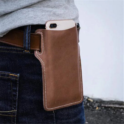 Riñonera para teléfono móvil para hombre, funda tipo cartera de cuero con lazo para la cintura