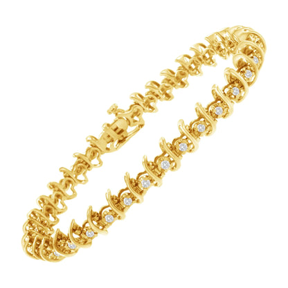 Pulsera de eslabones de diamantes engastados en garras de 1 ct (JK, I1-I2) en plata de ley 925 bañada en oro amarillo de 10 kt - 7,5"