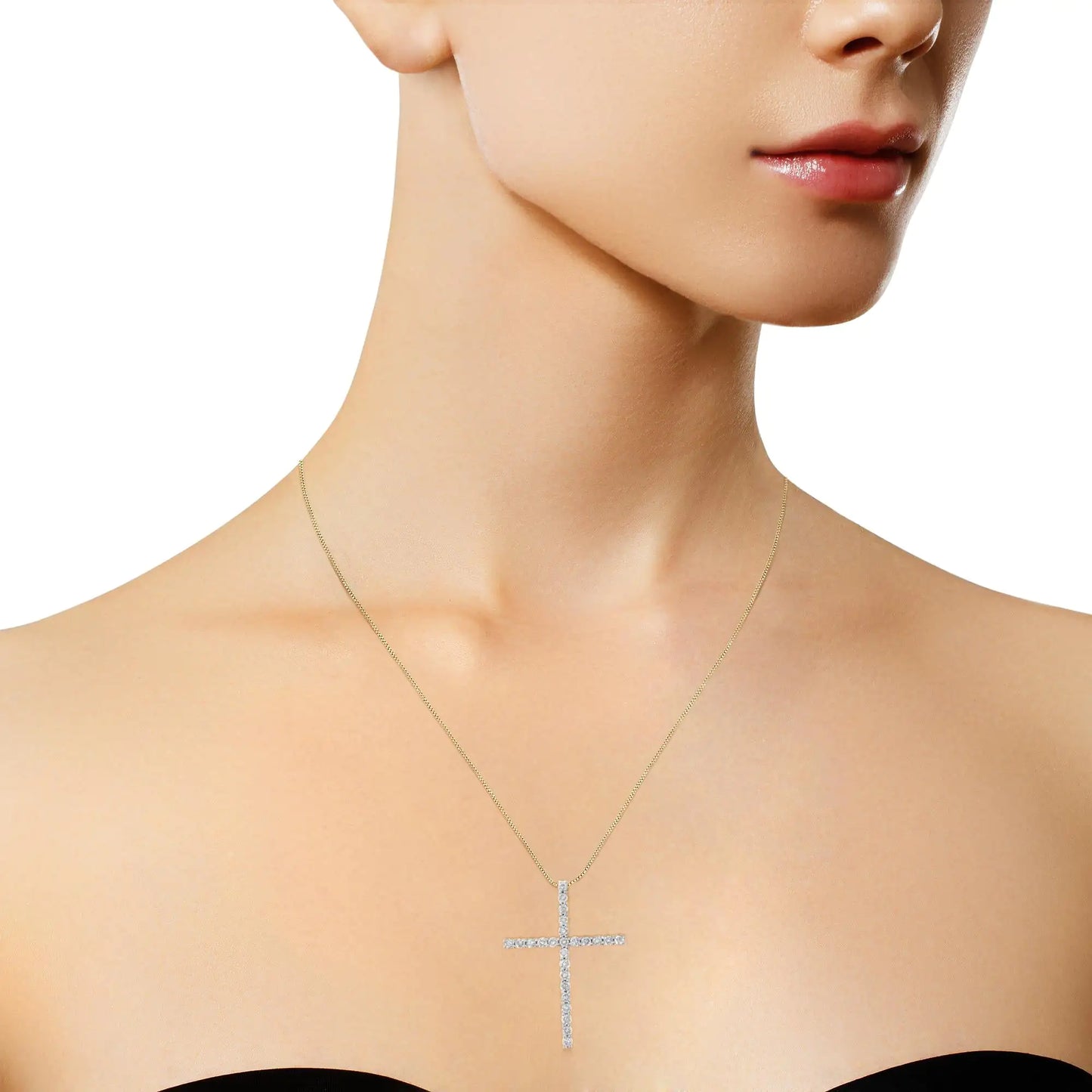 Collar con colgante de cruz de diamantes de 2 1/2 ct en plata de ley 925 (HI, I2-I3)