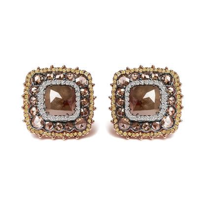 14K Rose Gold 5 7/8 Cttw Fancy Cushion Diamond Cushion Shaped Triple Halo Stud Earring (Fancy Color, I2-I3 Clarity)