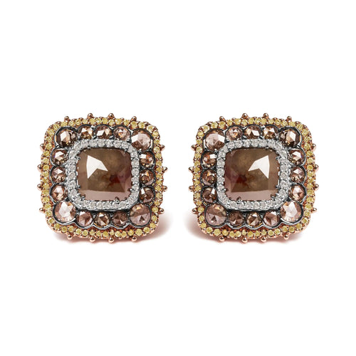 14K Rose Gold 5 7/8 Cttw Fancy Cushion Diamond Cushion Shaped Triple Halo Stud Earring (Fancy Color, I2-I3 Clarity)