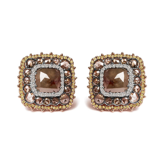 14K Rose Gold 5 7/8 Cttw Fancy Cushion Diamond Cushion Shaped Triple Halo Stud Earring (Fancy Color, I2-I3 Clarity)