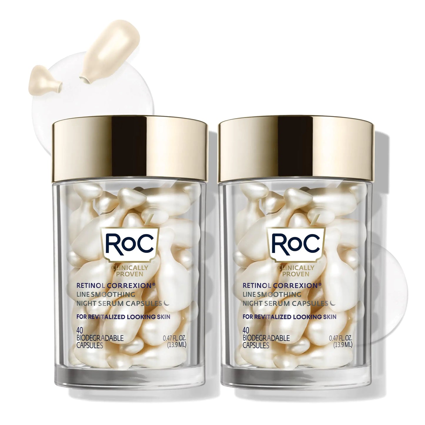 RoC Retinol Correxion 抗衰老抗皱晚间精华，日常抚平细纹护肤品，针对细纹、痤疮后疤痕，80 粒胶囊（限量版超值套装）2 件装