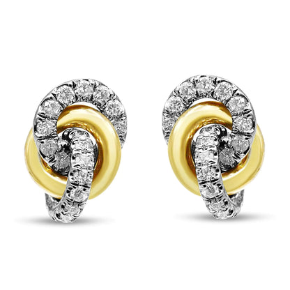 Aretes de oro amarillo y blanco de 10 quilates con triple nudo entrelazado de diamantes de 1/2 ct (color IJ, claridad I1-I2)