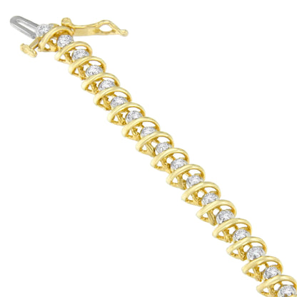 Pulsera de oro amarillo de 10 quilates con diamantes de talla redonda "S" (1,00 cts, color IJ, claridad I2-I3)