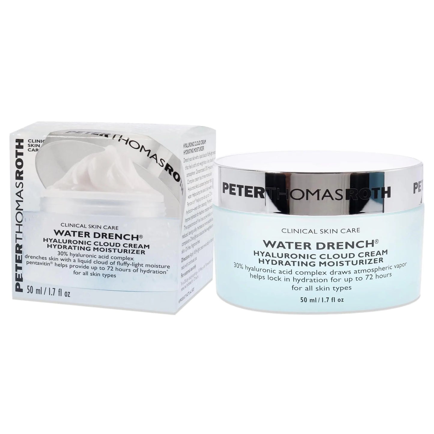 Peter Thomas Roth | Water Drench Hyaluronic Cloud Cream | Niisutav niisutaja näole, kuni 72 tundi niisutust nooruslikuma välimusega naha jaoks, lõhnaaineteta, 1,69 Fl Oz 1,7 Fl Oz (1 tk)