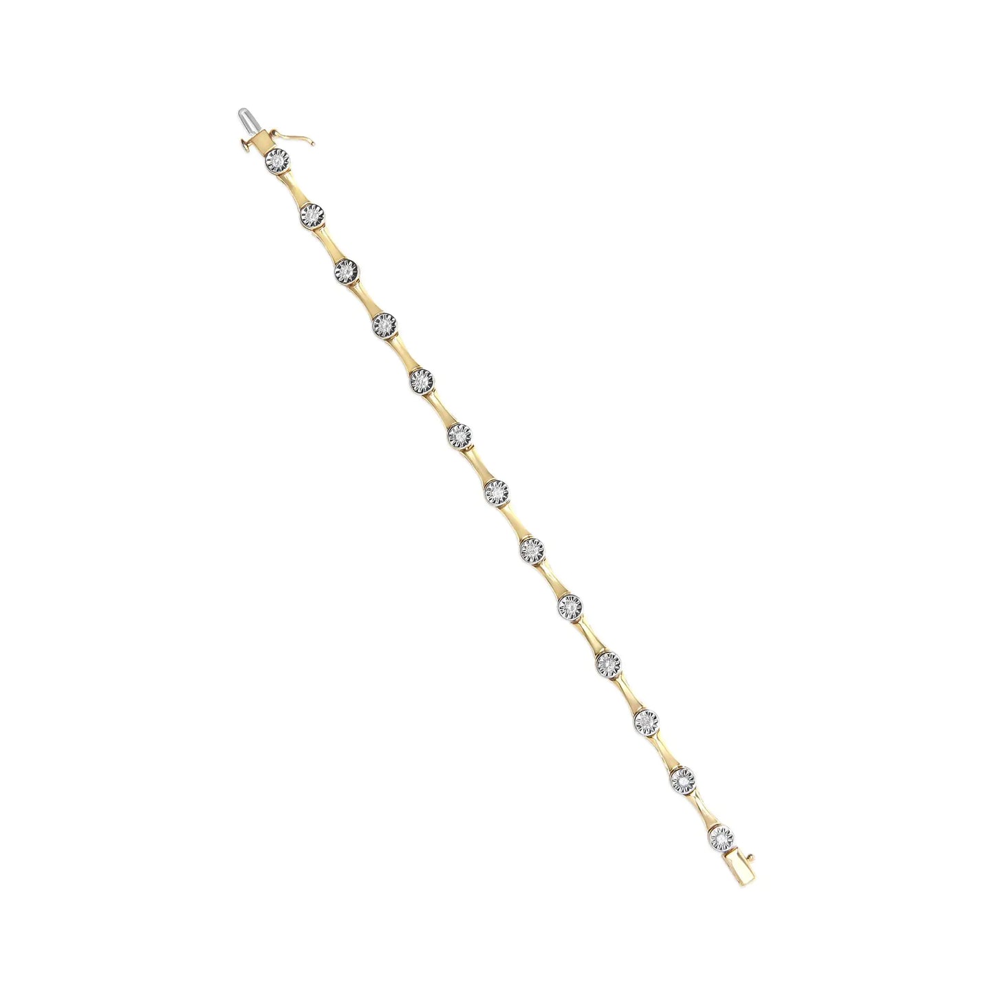 10K Yellow Gold Plated .925 Sterling Silver 1.0 Cttw Miracle Set Diamond Bezel Style Station Link Bracelet (H-I Color, I3 Clarity) - Size 7"