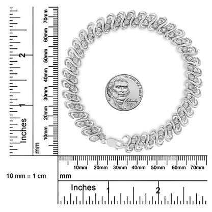 .925 纯银 1/2 克拉钻石双排 S 型链手链（IJ 颜色，I2-I3 净度）- 7.25 英寸