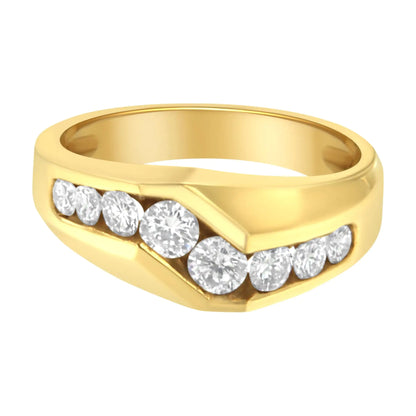 14KT Yellow Gold Men's Round Cut Diamond Ring (1 cttw, H-I Color, SI2-I1 Clarity)