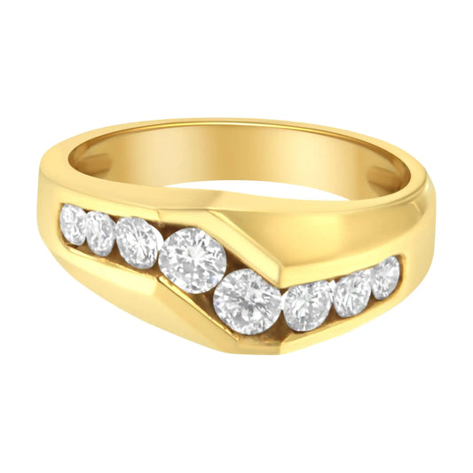 Anillo de oro amarillo de 14 quilates con diamantes de talla redonda para hombre (1 ct, color HI, claridad SI2-I1)