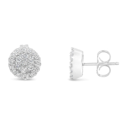 14K White Gold 1/2 Cttw Brilliant-Cut Diamond Halo-Style Cluster Round Button Stud Earrings (H-I Color, I1-I2 Clarity)