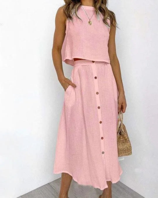 Solid Color Vest & Skirt Set