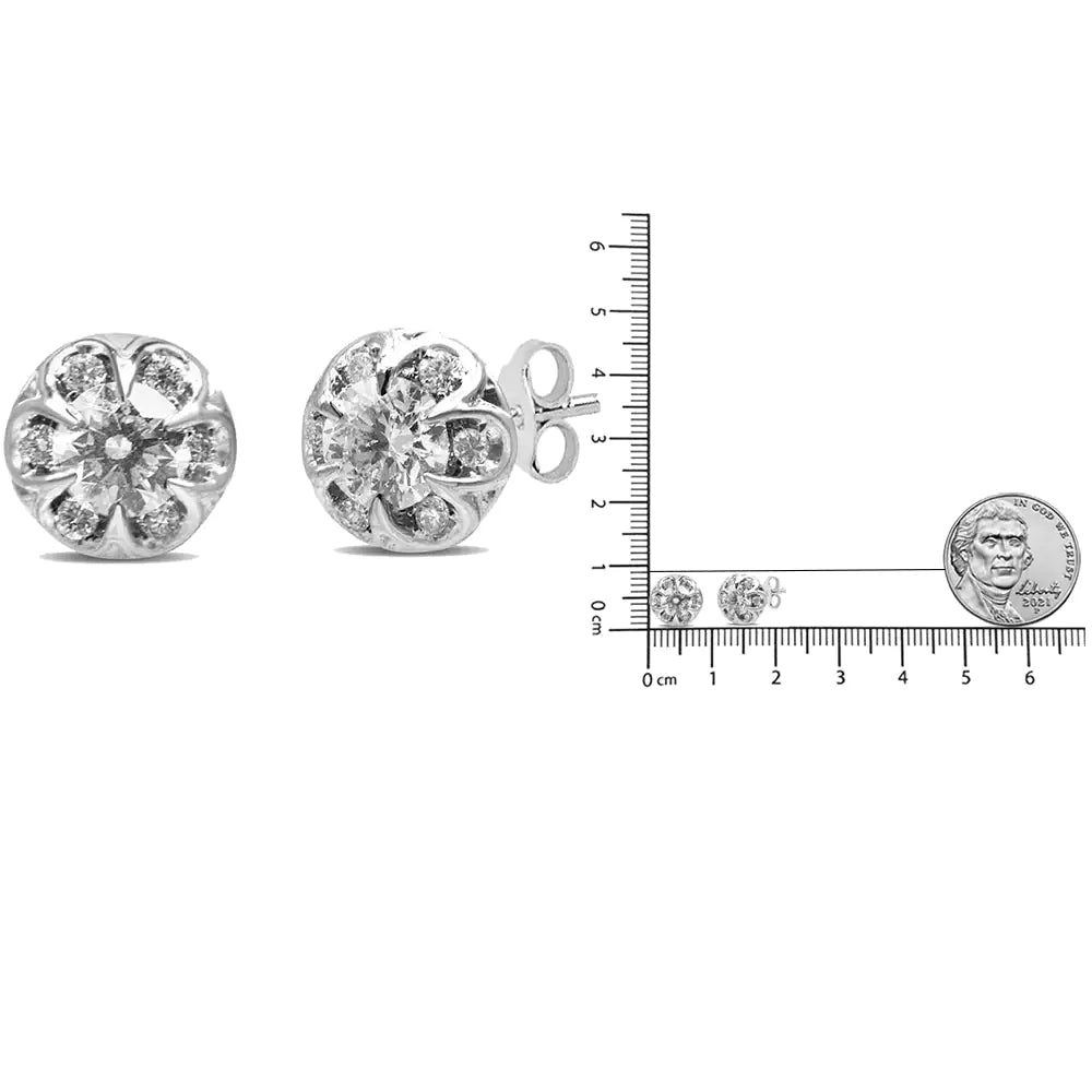 14K hvitt gull 3/4 Cttw rundskåret diamanthalo-klynge øredobber (IJ-farge, I1-I2 Clarity)