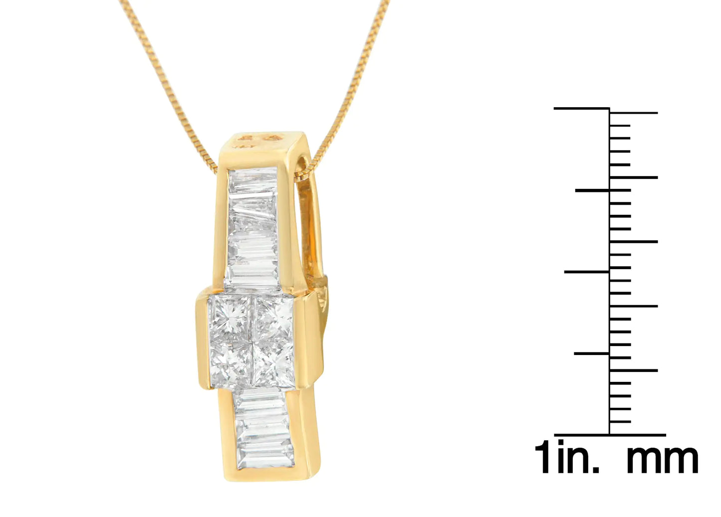 14K 黄金 1 1/10 克拉长方形和公主方形重叠钻石吊坠项链（HI，SI1-SI2）