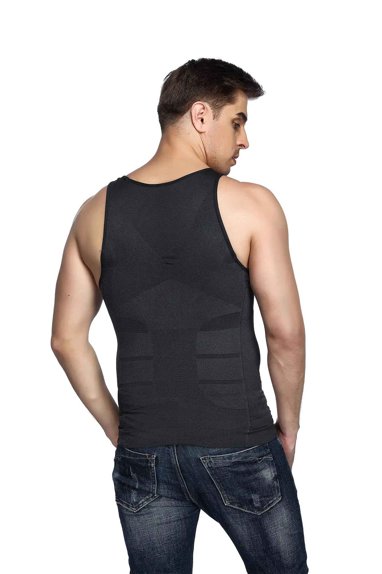 Odoland Mens 3 Pack Body Shaper Slimming Tummy Vest Thermal Compression Shirt Tank Top Shapewear 3X-Large Grey/Black/White