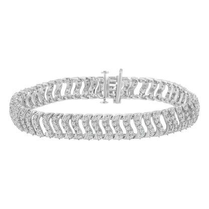 .925 Sterling Silver 3,0 Cttw Diamond Chevron "S" Wave Link käevõru (IJ Color, I1-I2 Clarity) – 7,25