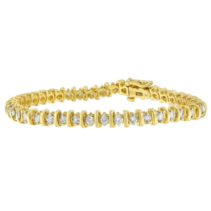 Pulsera de oro amarillo de 14 quilates con eslabones de diamantes de talla redonda (3,00 cts, color HI, claridad I1-I2)