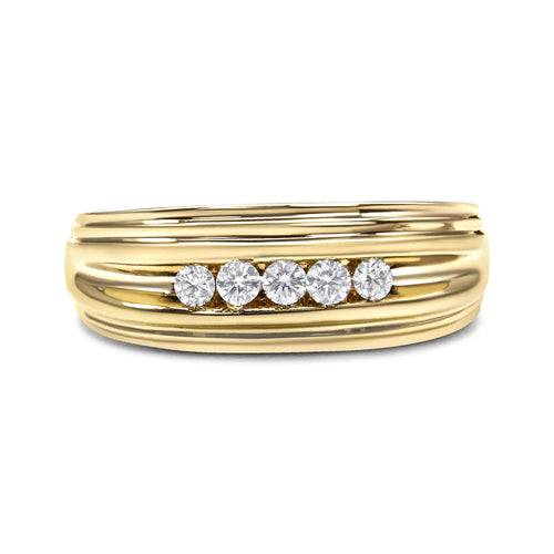 10K Yellow Gold 1/4 Cttw Round-Cut Diamond 5-Stone Men's Band Ring (H-I Color, I1-I2 Clarity)