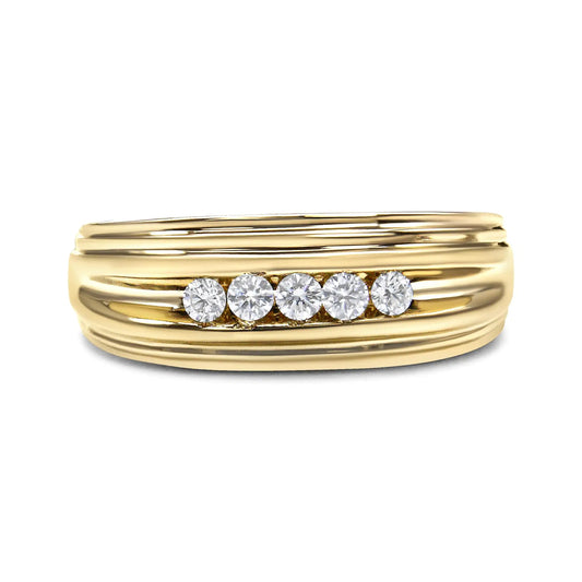 10K Yellow Gold 1/4 Cttw Round-Cut Diamond 5-Stone Men's Band Ring (H-I Color, I1-I2 Clarity)