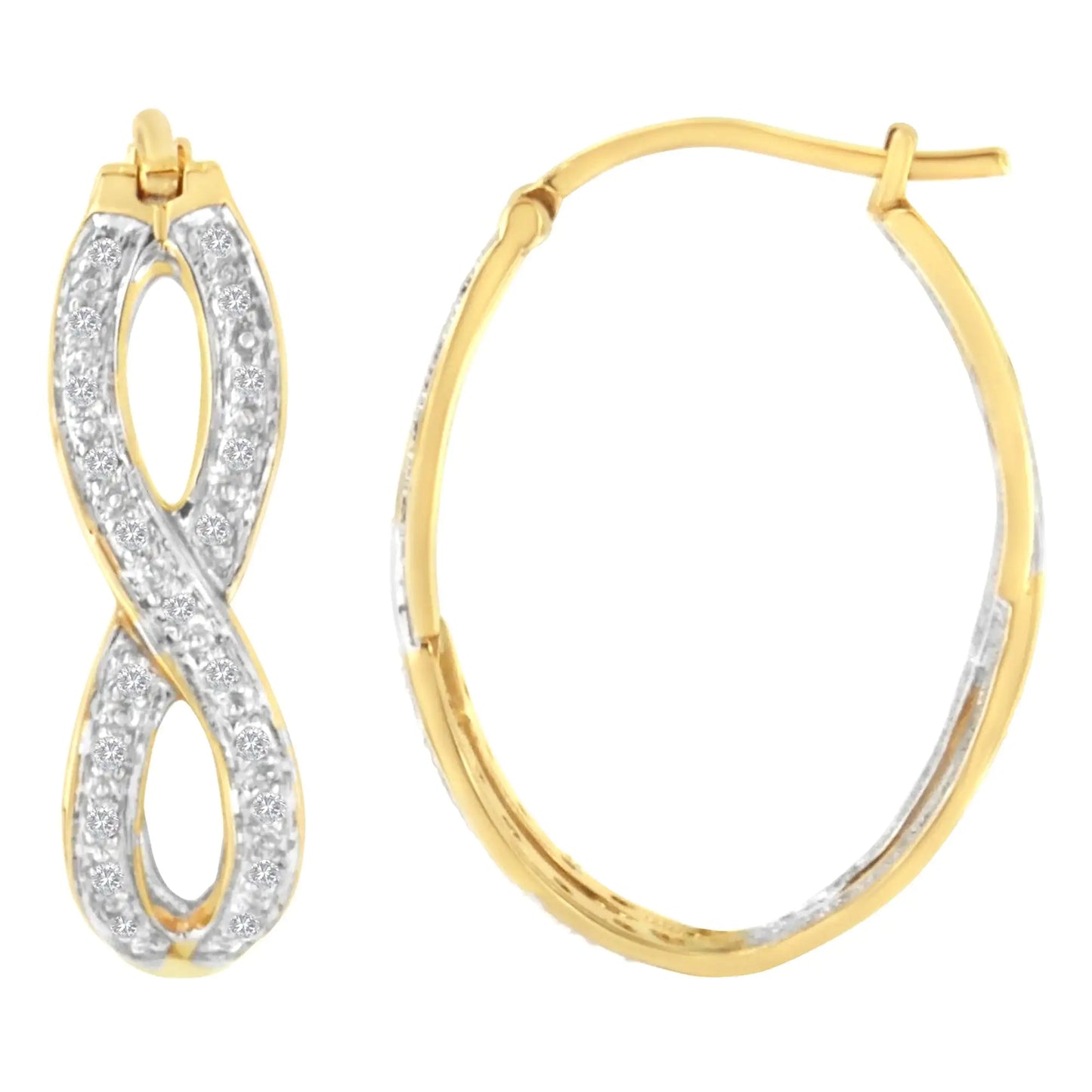 Aros dobles infinitos de diamantes de 1/4 ct en oro amarillo y blanco de 10 quilates (claridad IJ, color I1-I2)