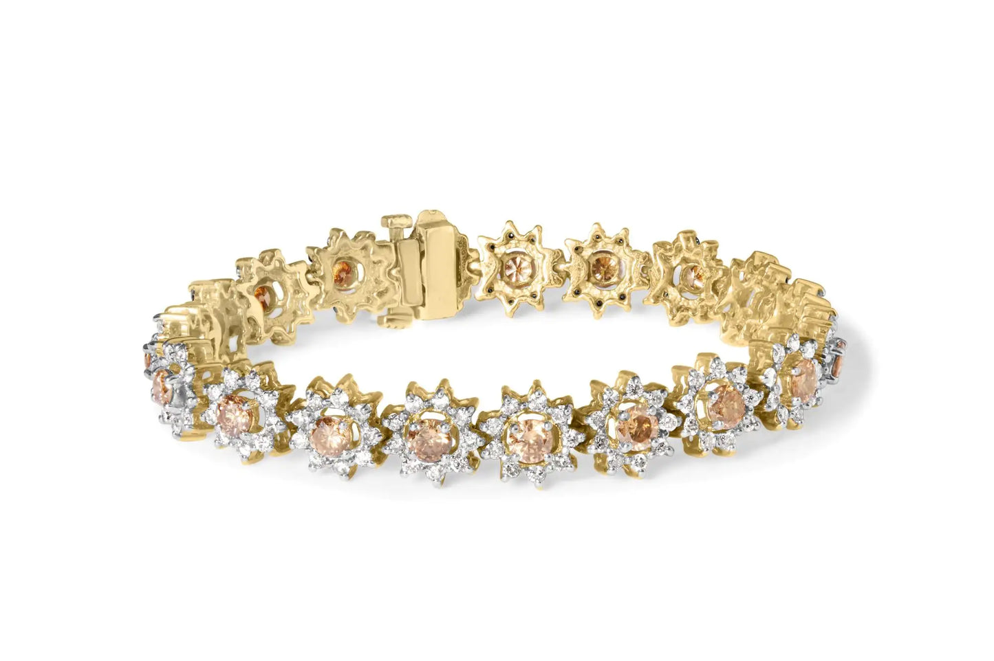 14K gult gull 8,00 Cttw Champagne Diamond Floral Cluster Halo Link-armbånd (HI Color, I1-I2 Clarity)