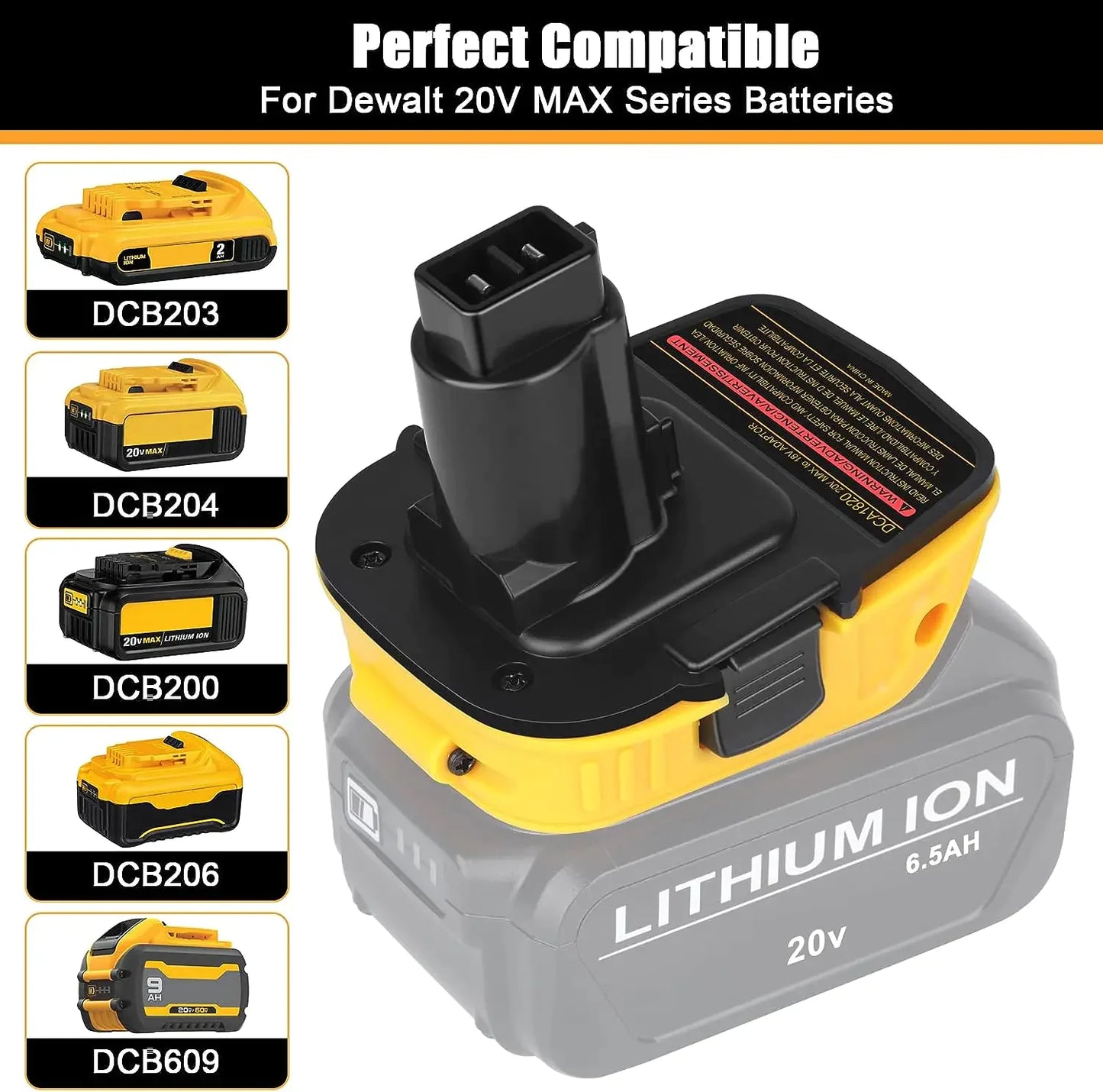 Adaptador convertidor DCA1820 de 2 x 18 V a 20 V máx. para batería de iones de litio DEWALT de 20 voltios