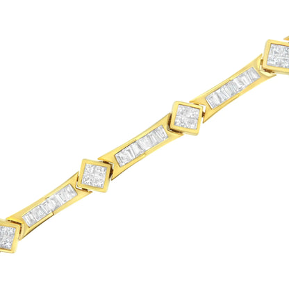 14K kollase kullaga 5-3/8 Cttw baguette &amp; Princess Cut Diamond 7" geomeetrilise lingiga tennisekäevõru (HI Color, SI1-SI2 Clarity)