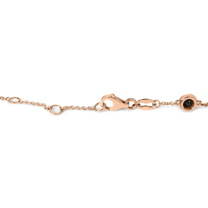 14K Rose Gold 1.00 Cttw Bezel Set Black Diamond 7 Station Link Bracelet (Black Color, I2-I3 Clarity) - 7.5" Inches